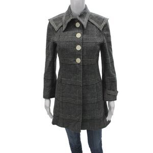 Marco De Vincenzo Womens Gray Plaid Wool Overcoat Button Longsleeve Size 4